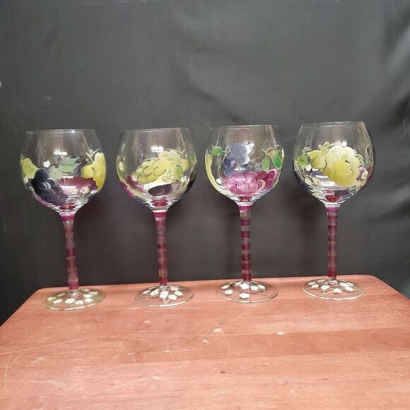 Vintage Home Essentials RED WINE Glasses Grapes 4 Glasses - Picture 1 of 7